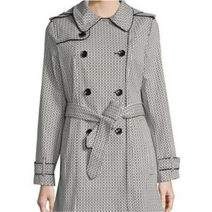 London Fog Printed Double-Breasted Trench Coat-WHITE-Small